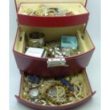 A jewellery box containing fashion and costume jewellery