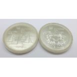 Two .925 silver 1976 Montreal Olympic Games $5 proof coins, 48g