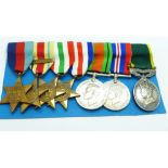 A group of seven George VI medals, the Territorial Medal named to T87531 Dvr. R.H. Sorensen, RASC,