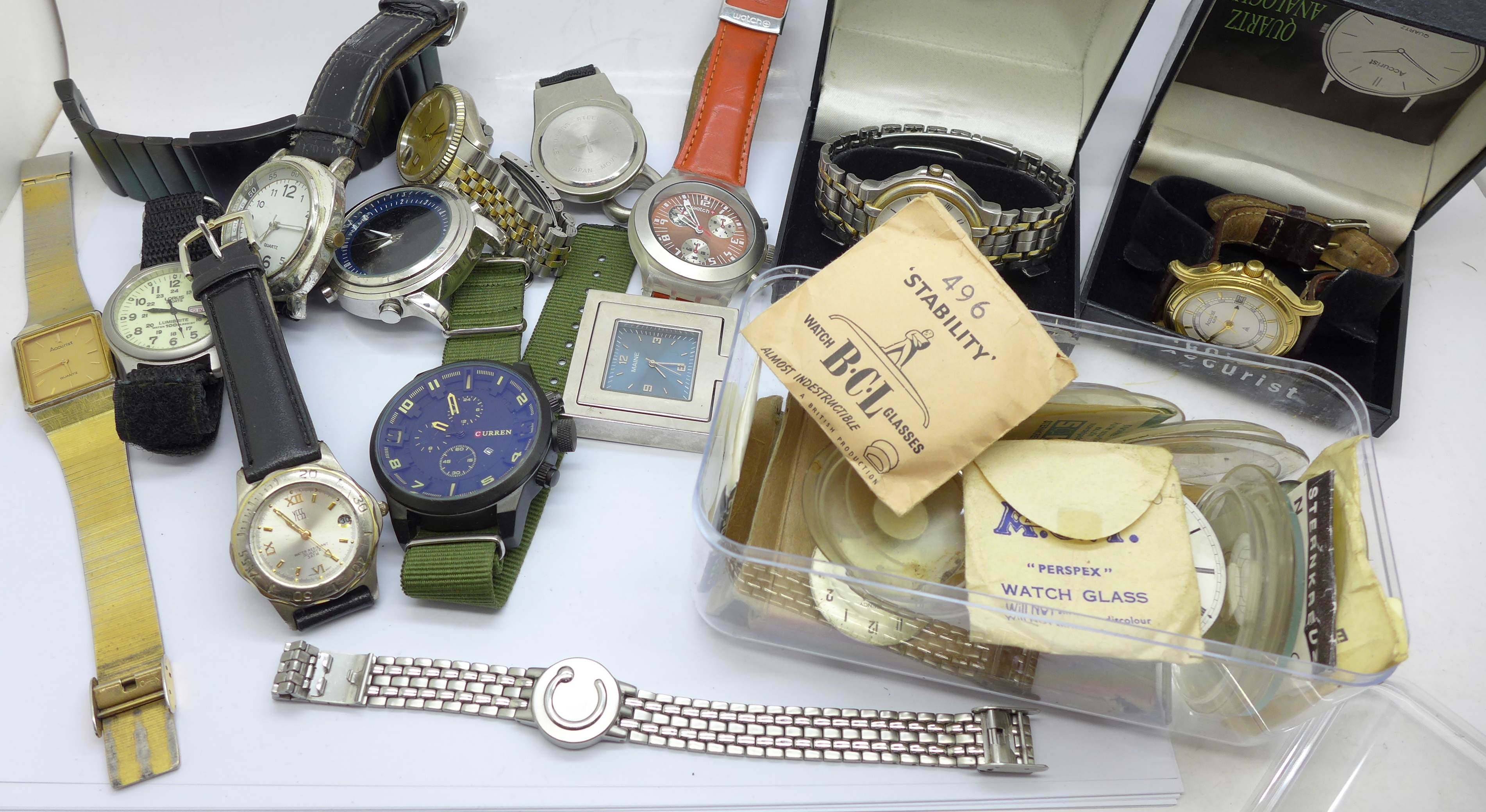 Wristwatches including Seiko and Accurist, watch glasses, etc.