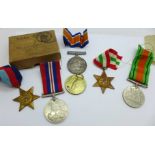 A pair of WWI medals to 277571 Spr. J.J. Murrell R.E. and four WWII medals