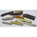 A collection of penknives including advertising, some a/f