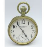 A Goliath pocket watch, Weir & Sons, Dublin, glass loose, dial cracked
