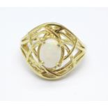 A silver gilt and synthetic opal ring, L