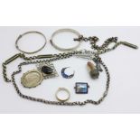 Jewellery including a Victorian silver Malmesbury Abbey brooch, lacking hook, an enamel Capri brooch