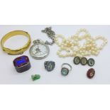 Jewellery, etc., including an enamel pill box