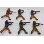 Six pre-war German Elastolin wild-west figures, some a/f