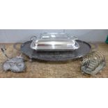 A plated tureen, tray, toast rack and dish stand **PLEASE NOTE THIS LOT IS NOT ELIGIBLE FOR