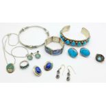 Silver and white metal jewellery including bangles, earrings, etc.