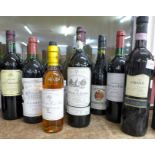 Nine bottles of red wine 1992-2009 including Bordeaux, Chateauneuf du Pape, Chateau de Seguin, etc