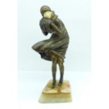 An Art Deco figure of a lady, 'The Squall', after Demetre Chiparus, 18.5cm, a/f
