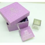 A small novelty silver box with nursery rhyme, with outer gift box
