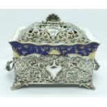 A Coalport silver mounted trinket box or pot pourri, Sheffield 1906, James Dixon, width without