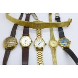 Six lady's wristwatches, (one glass a/f)