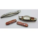 Two Victorinox knives, a multi-tool camping knife marked Ireland and one other, (4)