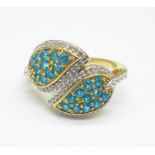 A silver gilt, neon apatite and zircon ring, P