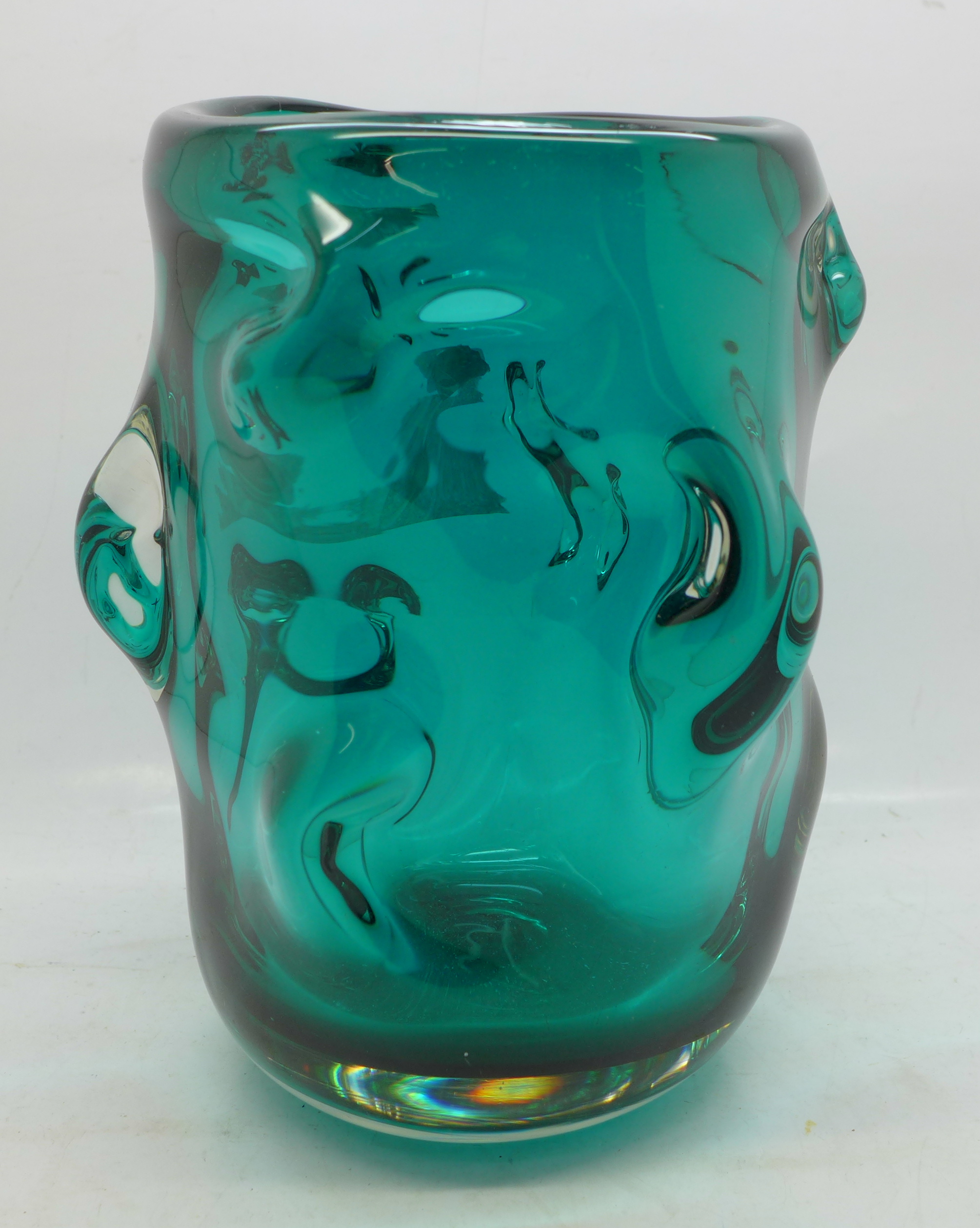 A Whitefriars knobbly glass vase designed by William Wilson and Harry Dyer, 17.5cm