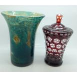 A M'dina glass vase and a Bohemian glass vase/pot with lid