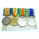 Four medals; WWI pair, WWII Defence medal and a George VI for Exemplary Police Service to 108706