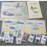 Nine sets of loose cigarette cards and four sets in albums including Wills Celebrated Ships and