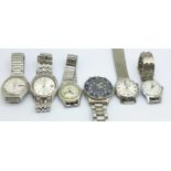 Six gentleman's wristwatches, two Sekonda, Seiko automatic, Peerex, Citizen and Lorus