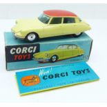 A Corgi Toys Citroen DS 19 in cream, 210, boxed with leaflet, possibly re-painted