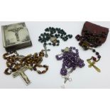 A collection of rosaries including agate and bloodstone