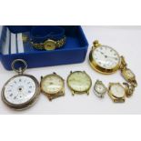 Assorted watches including one silver Cylindre Huit Rubis, a/f