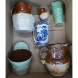 Three stoneware jugs, a Sylvac jug, etc. **PLEASE NOTE THIS LOT IS NOT ELIGIBLE FOR POSTING AND