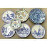 A set of four Delft plates, one other Delft plate and two other plates marked Makkum