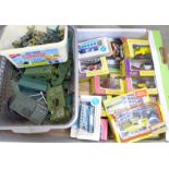 Matchbox model vehicles, boxed, other model vehicles, toy soldiers, a tin-plate clockwork tank,