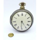 A silver pair cased fusee pocket watch, George Border, Sleaford, Birmingham hallmark for 1815