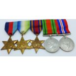 Five mounted British WWII medals