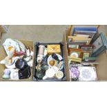 Three boxes of assorted china, frames, etc. **PLEASE NOTE THIS LOT IS NOT ELIGIBLE FOR POSTING AND