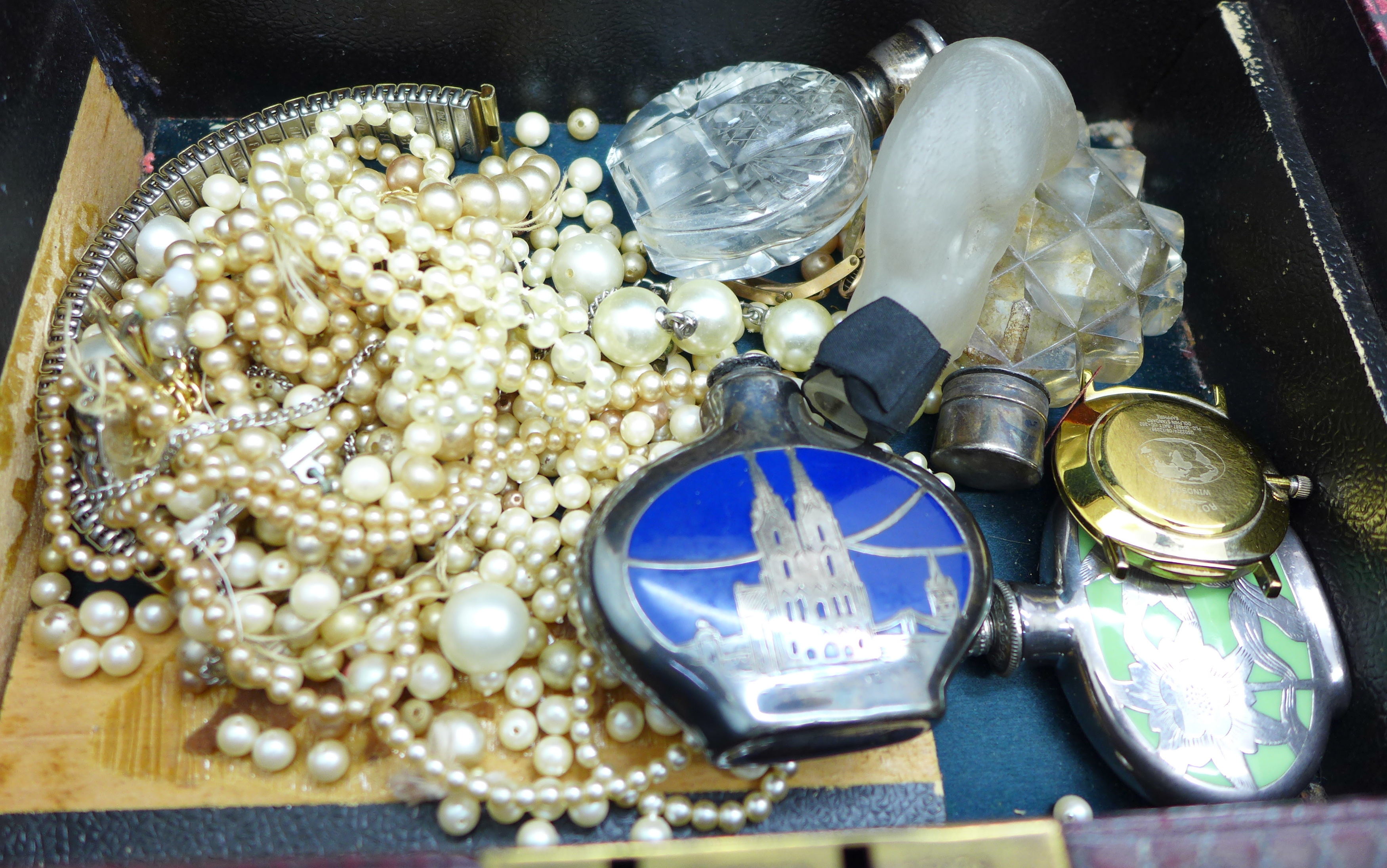 A jewellery box, faux pearls, scent bottles and watches, a/f - Image 6 of 9