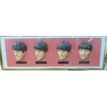 The Beatles;- framed and mounted Fab-Four on glass, possibly a shop display, width 77cm