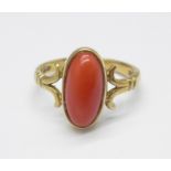 A 9ct gold and coral ring, 2.7g, M