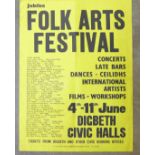 A 1970's music poster for Jubilee Folk Arts Festival, Digbeth Civic Halls including Bob Marley