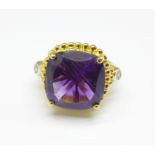 A silver gilt, amethyst and zircon ring, N