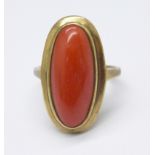 A 9ct gold and coral ring, 3.9g, M
