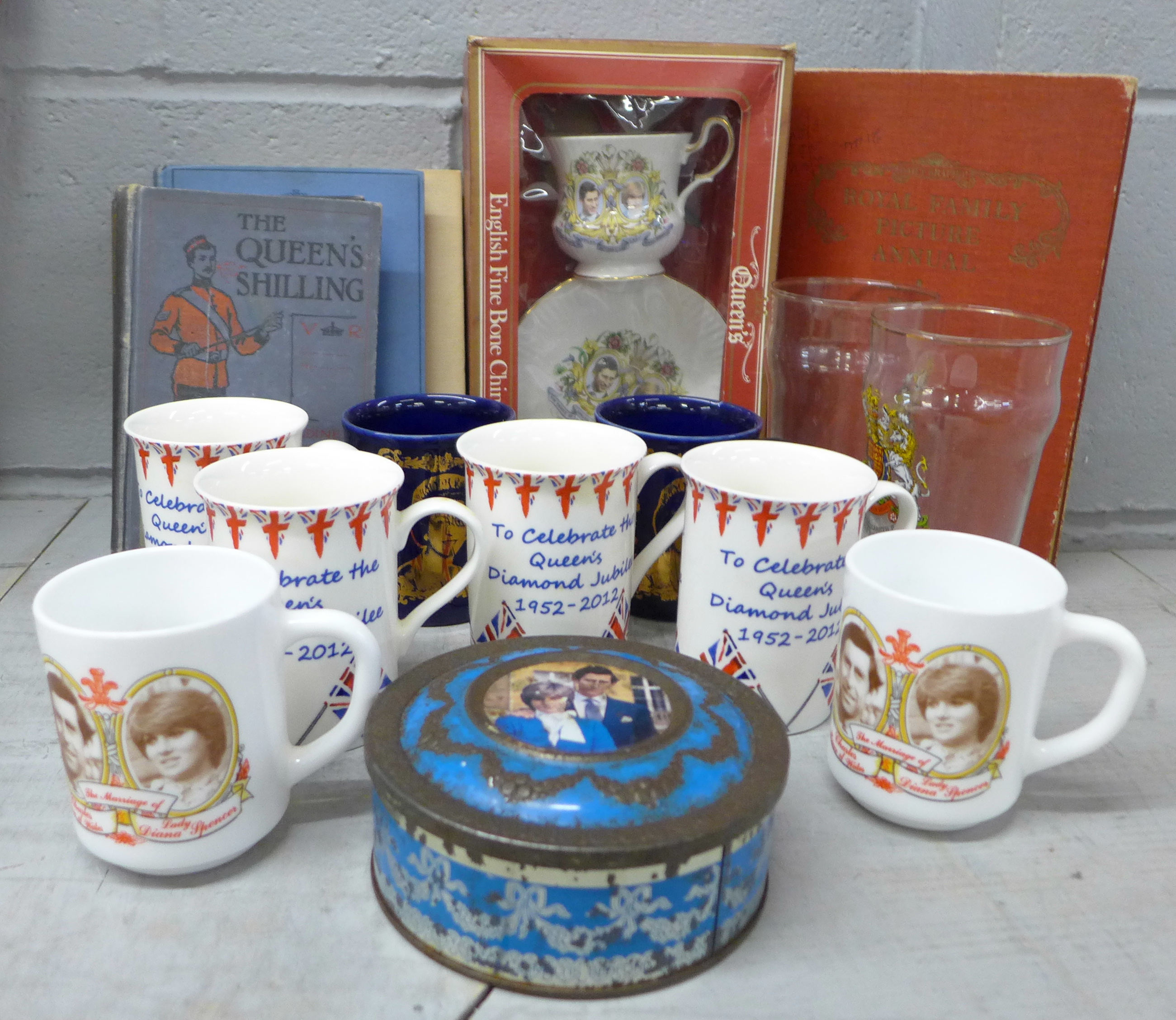 A box of Royal memorabilia including glassware, china and four books **PLEASE NOTE THIS LOT IS NOT - Image 2 of 2