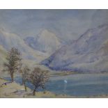 Stacey Blake, mountainous lake scene, watercolour and A.G. McManus, stately home with figures,