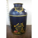 A toleware style blue ginger jar and cover
