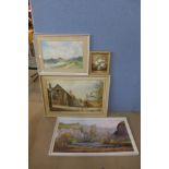 Nine assorted oil paintings, two watercolours and three prints