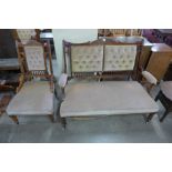 A Victorian mahogany and upholstered two piece salon suite