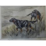 A signed Henry Wilkinson limited edition etching, pair of English setters, no.19/100, 27 x 37cms,