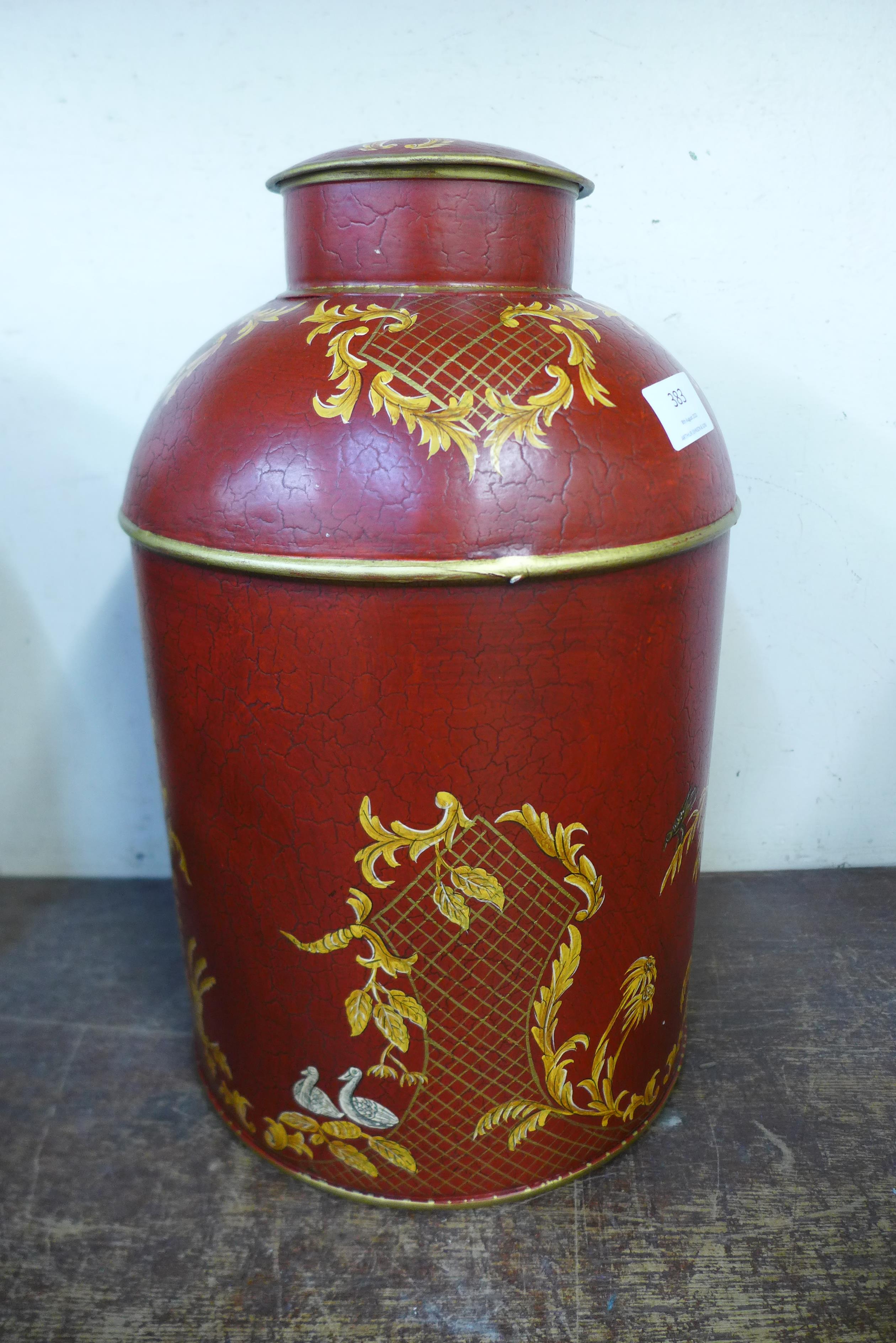 A toleware style red ginger jar and cover