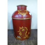 A toleware style red ginger jar and cover