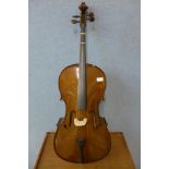 A cello, length of back inc. button 67cms
