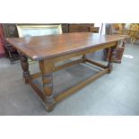 A 17th Century style oak refectory table, 75cms h, 182cms l, 92cms w